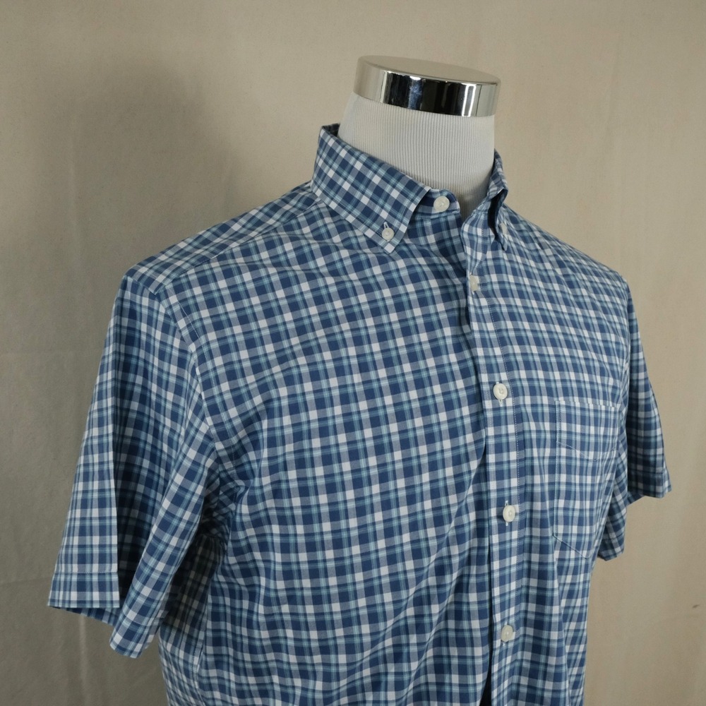 UNTUCKit Medium Regular Fit Button Down Shirt Blue Plaid Cotton Short Sleeve